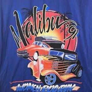 Retro Vintage T-Shirt Malibu 1991 Women Rod Run Airbrush Cars Beach California